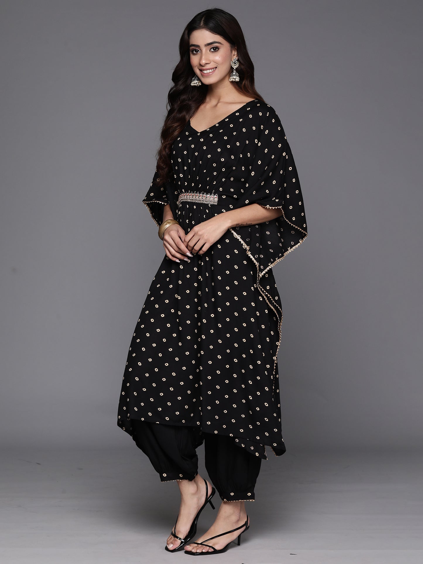 IE Black Embroidered Kaftan Kurta Salwar  Set