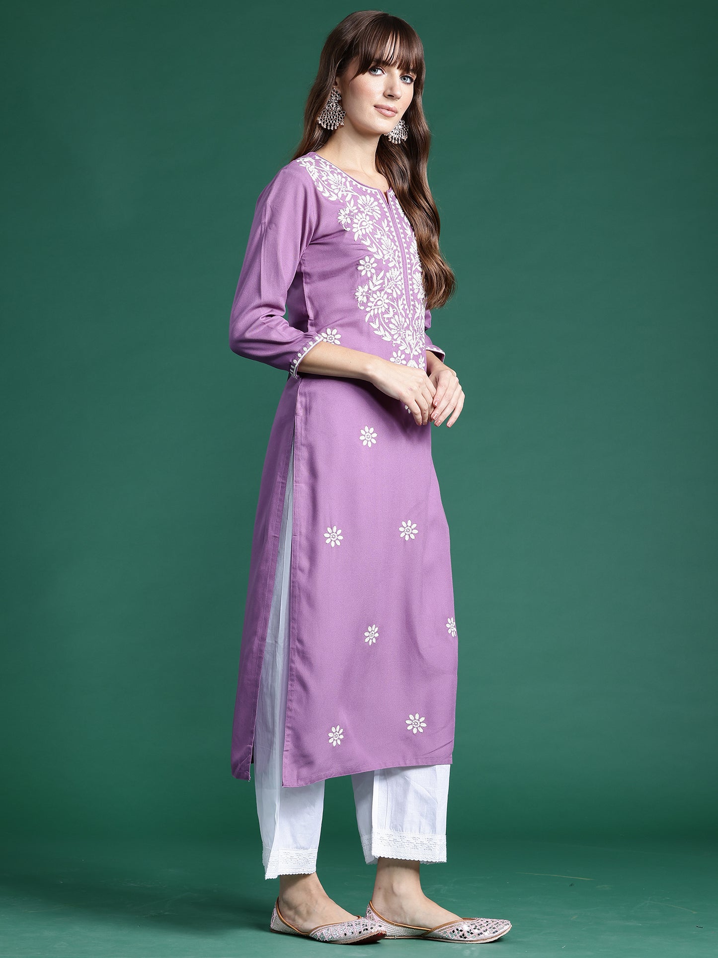 IE Lavender Embroidered Straight Kurtas