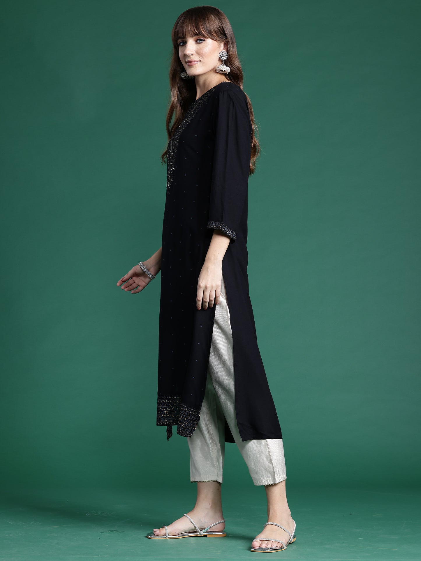 IE Black Printed Straight Kurtas