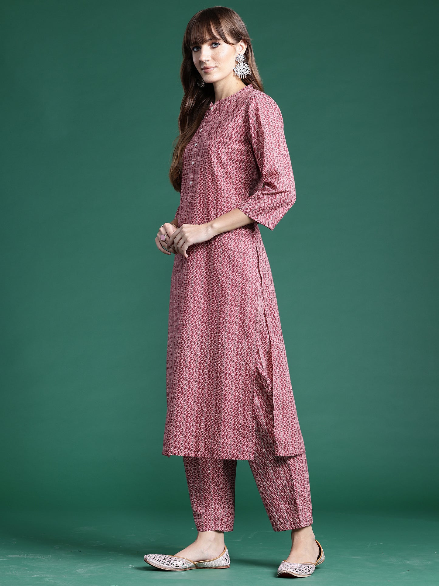 IE Pink Printed Straight Kurta Trousers With Dupatta set