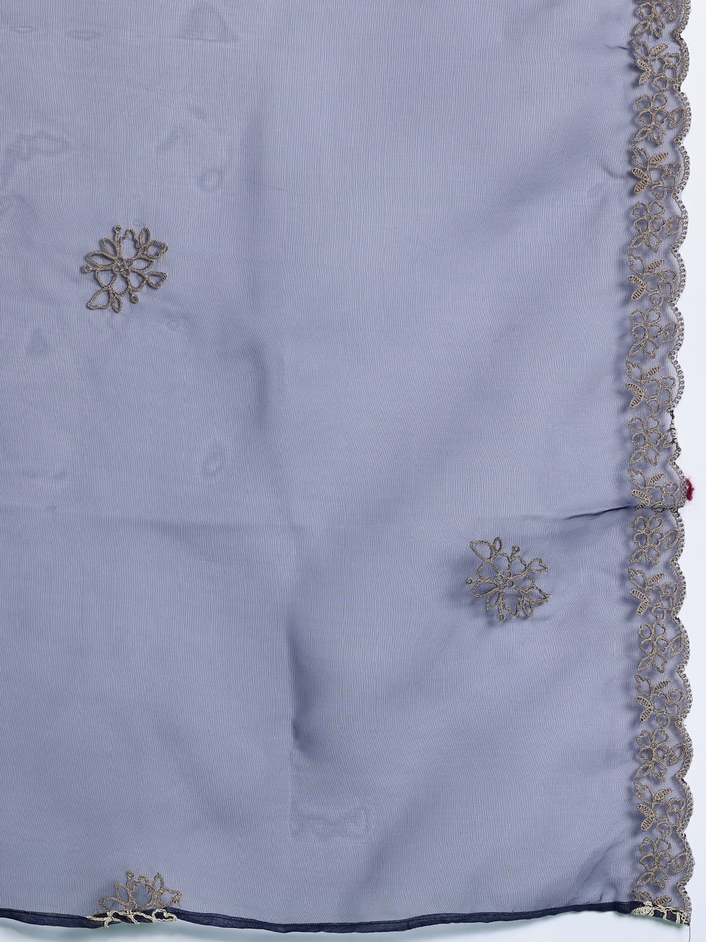 IE Blue Embroidered Straight Kurta Trousers With Dupatta Set