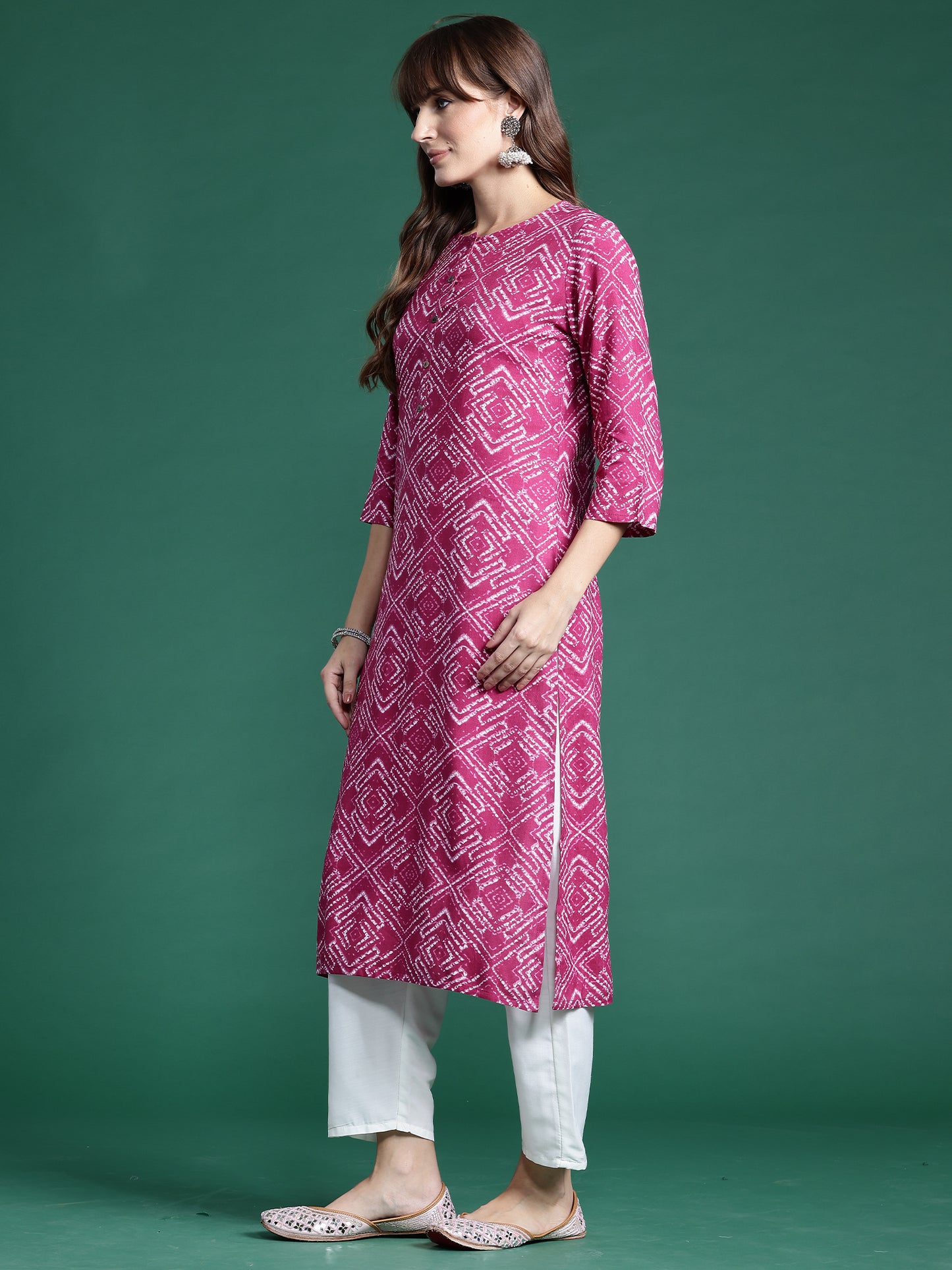 IE Pink Printed Straight Kurtas