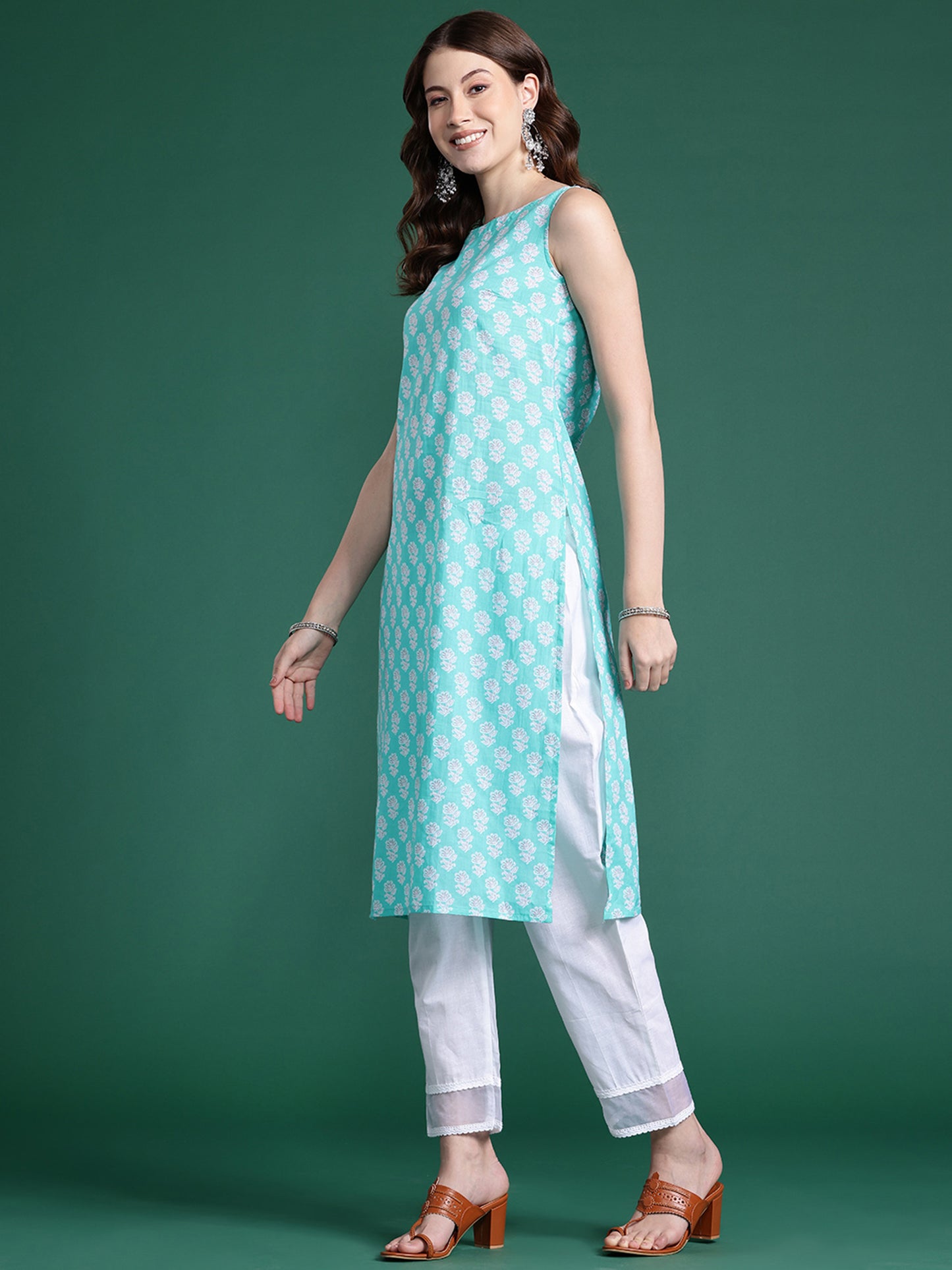 IE Blue Printed Straight Kurtas