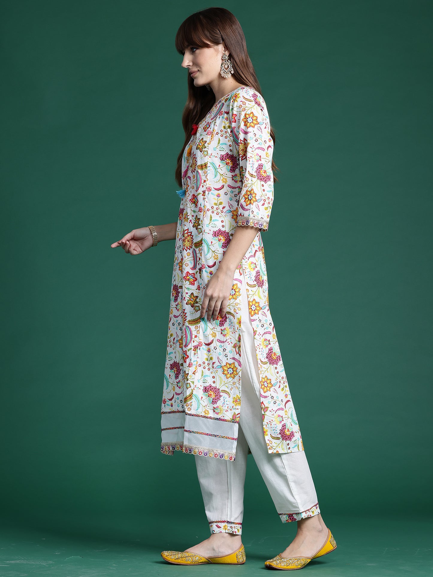 IE Off White Printed Straight Kurta Trousers With Dupatta set