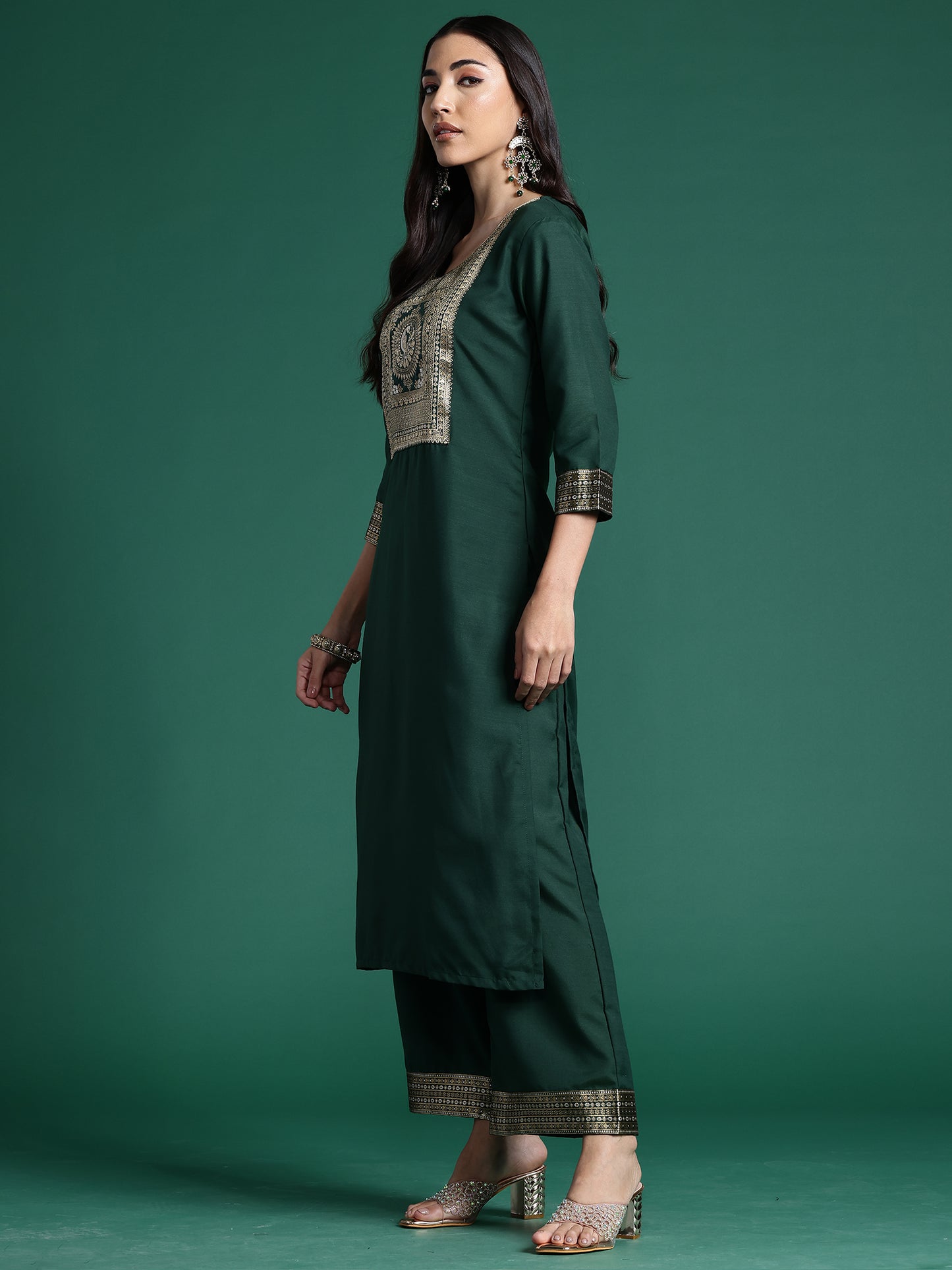 IE Green Yoke Design  Straight Kurta Palazzos With Dupatta set