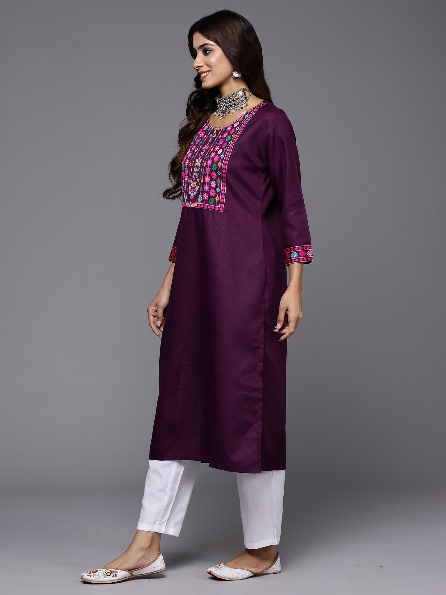 IE Purple Yoke Design Straight Casual Kurtas