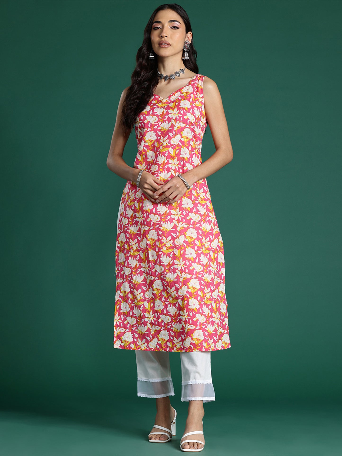 IE Pink Printed Straight Kurtas