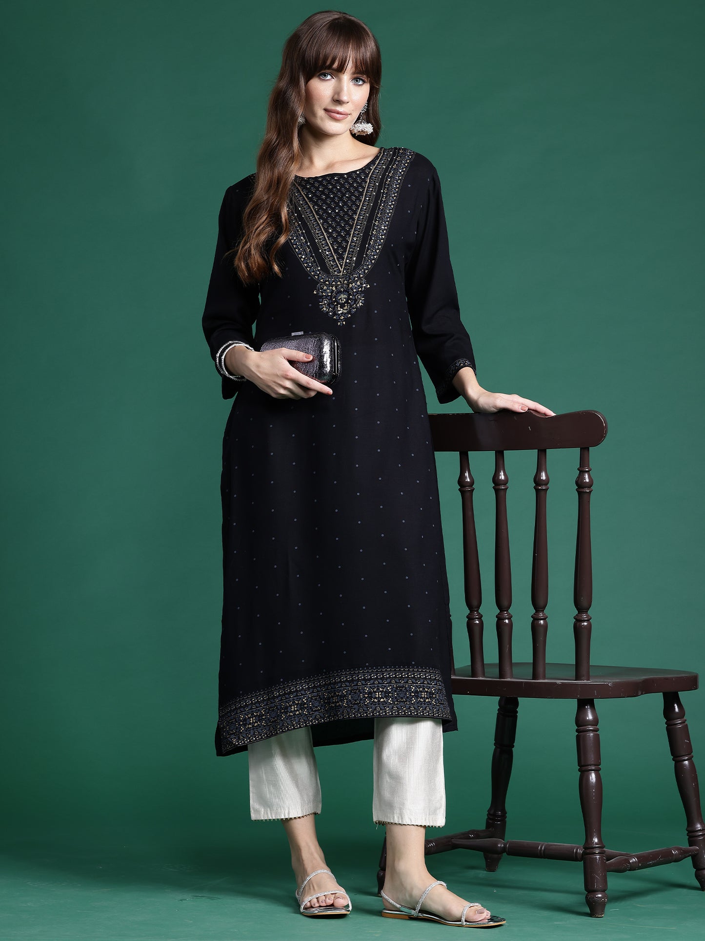 IE Black Printed Straight Kurtas