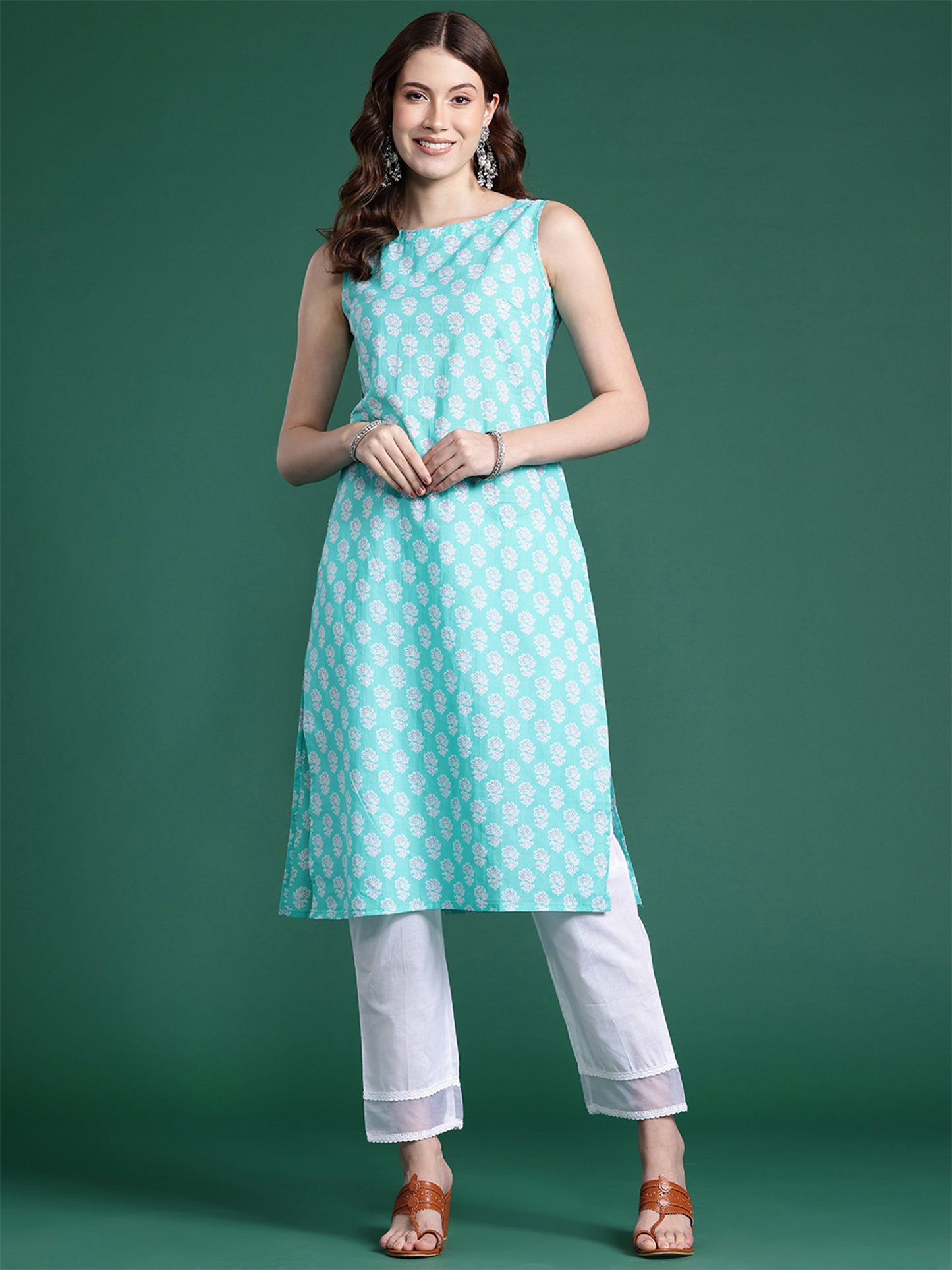 IE Blue Printed Straight Kurtas