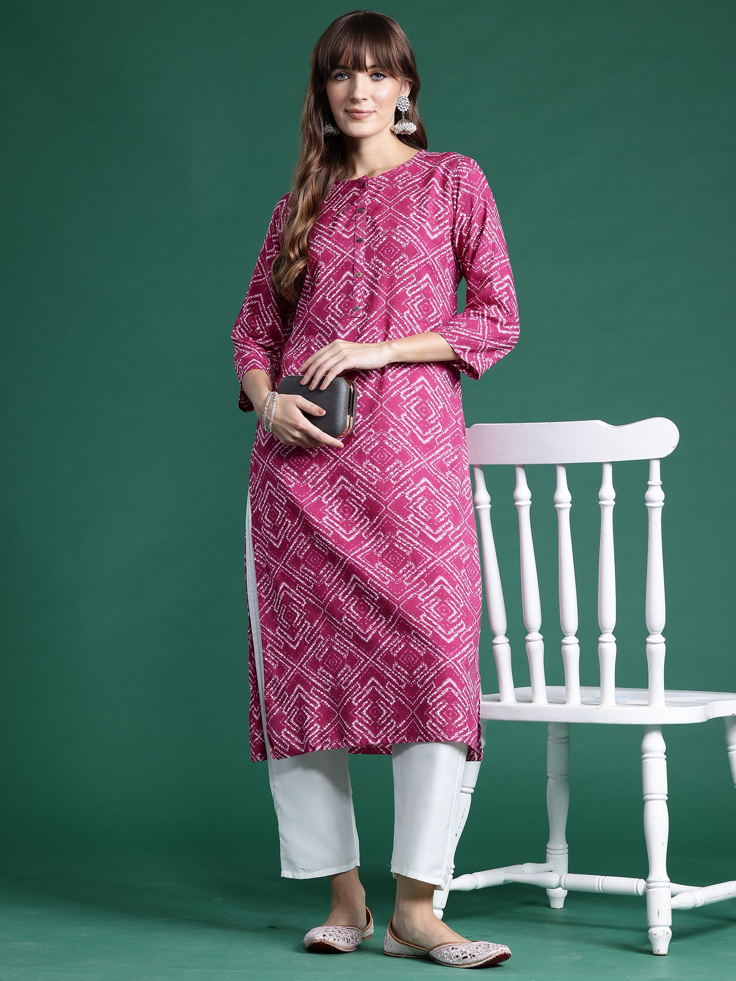 IE Pink Printed Straight Kurtas