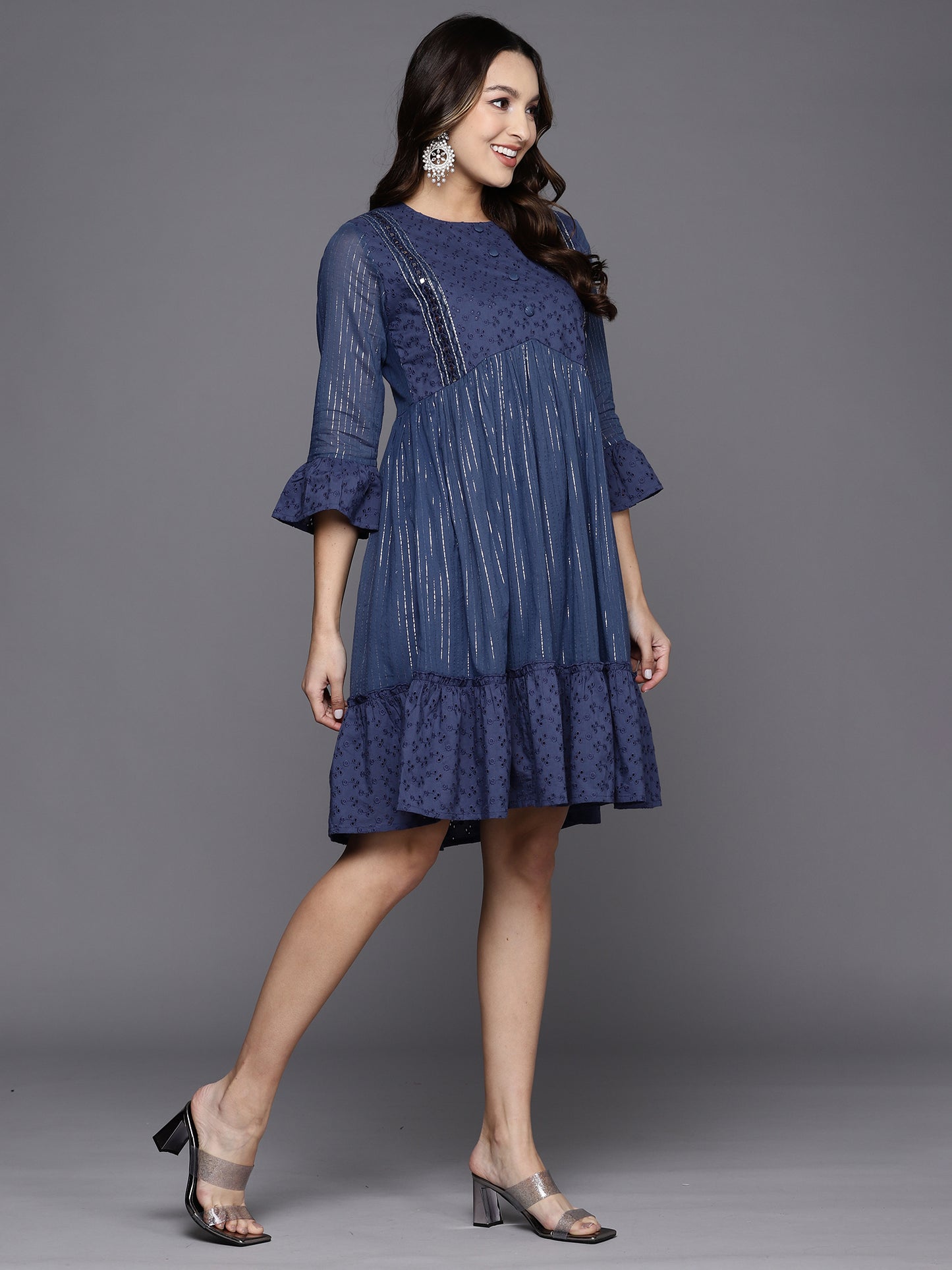 IE Blue Striped A-Line Ethnic Dress