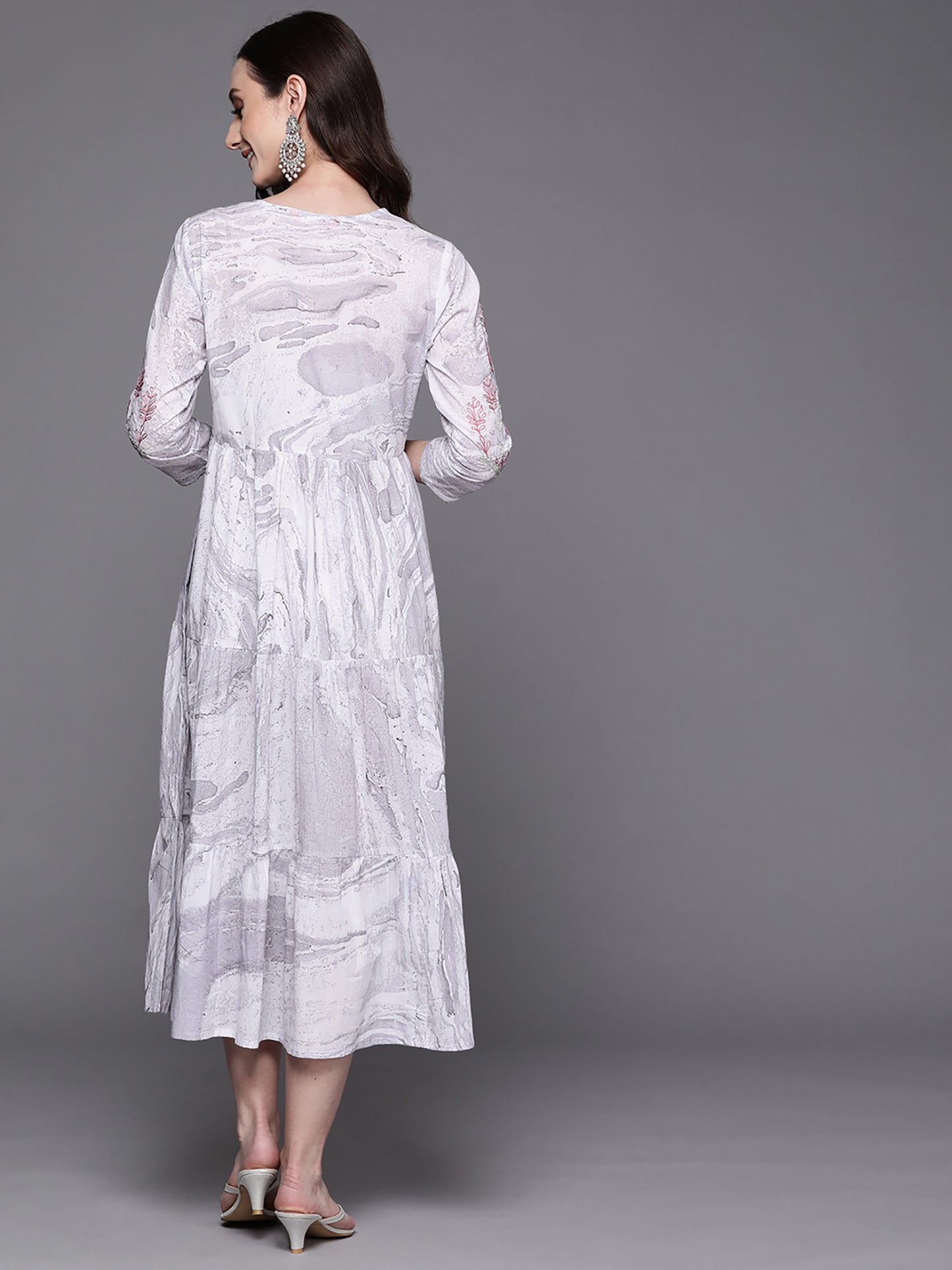 IE Grey Embroidered A-Line Ethnic Dress