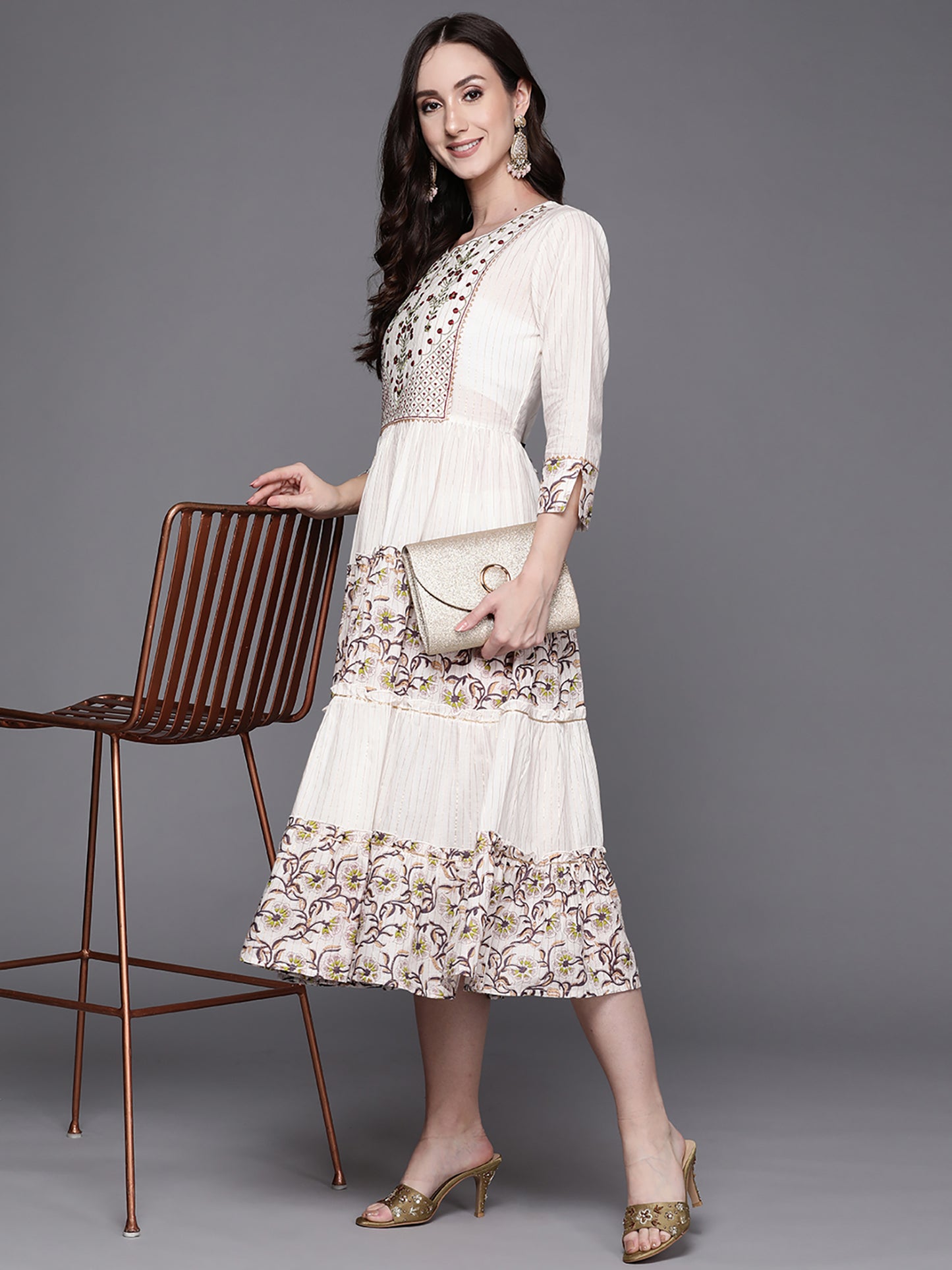 IE Multi Embroidered A-Line Ethnic Dress