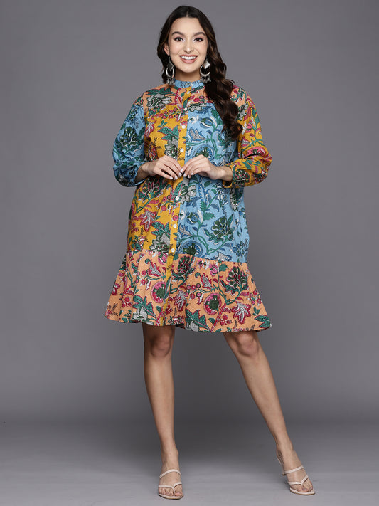 IE Multi Printed A-Line Ethnic Dress