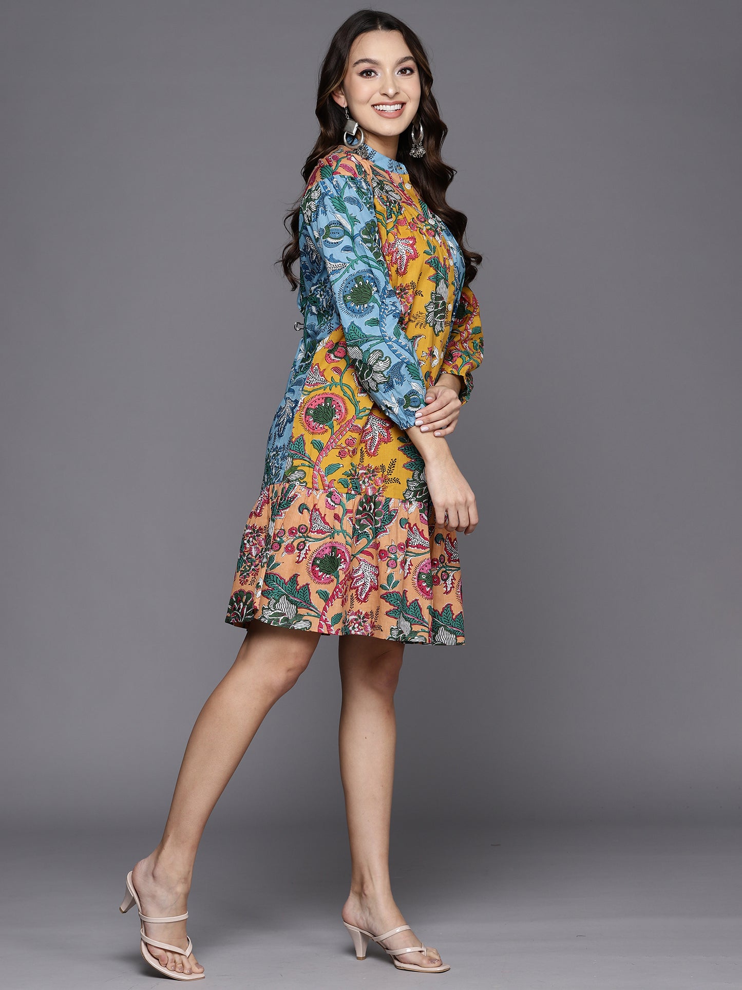 IE Multi Printed A-Line Ethnic Dress