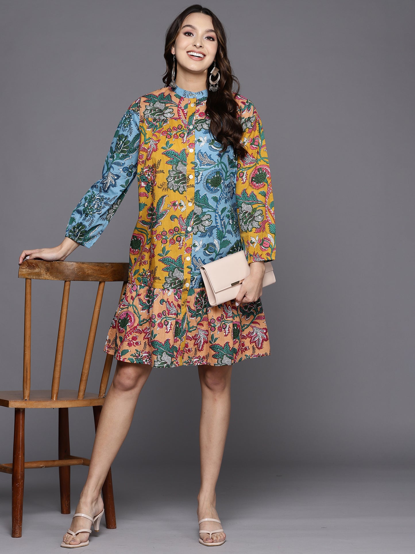 IE Multi Printed A-Line Ethnic Dress