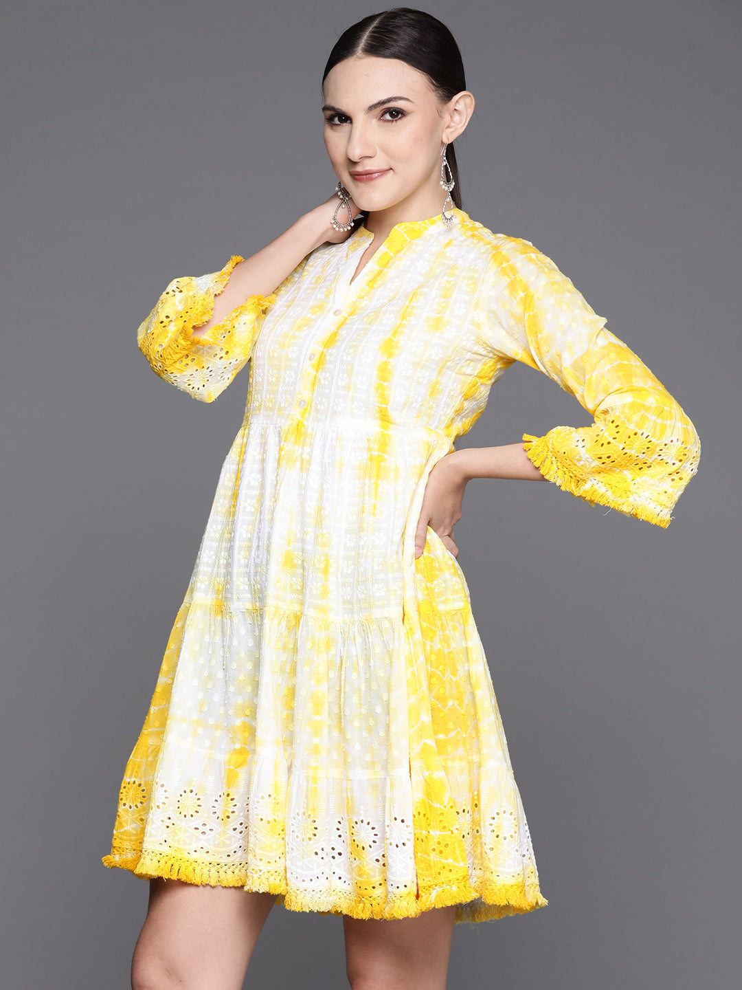 IE Yellow Dyed A-Line Smart Casual Dress