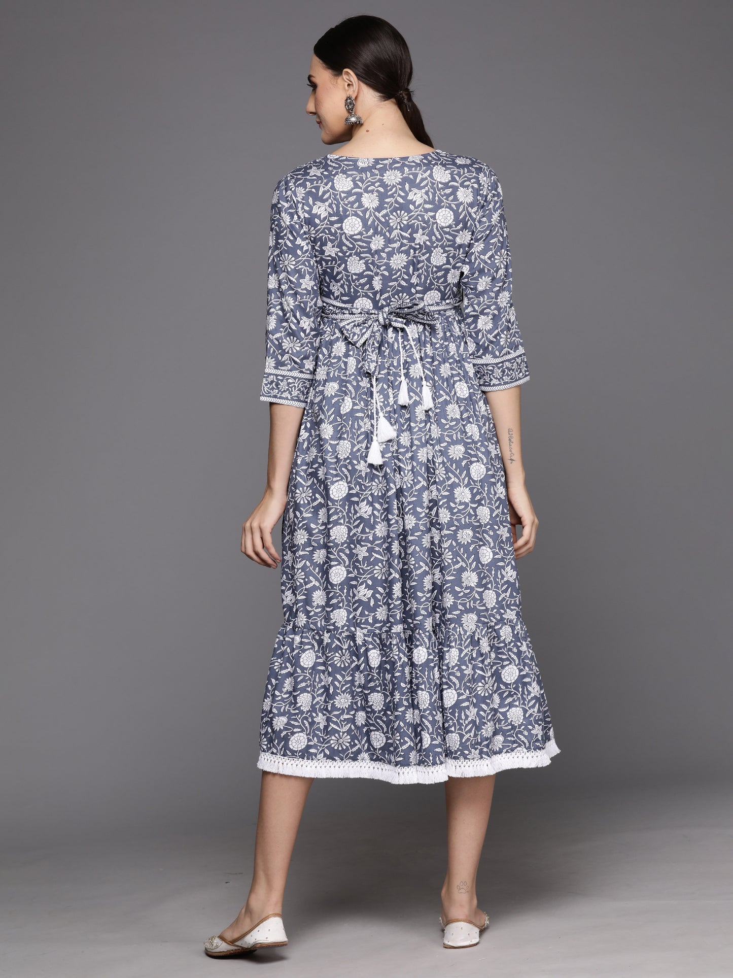 IE Grey Printed A-Line Smart Casual Dress