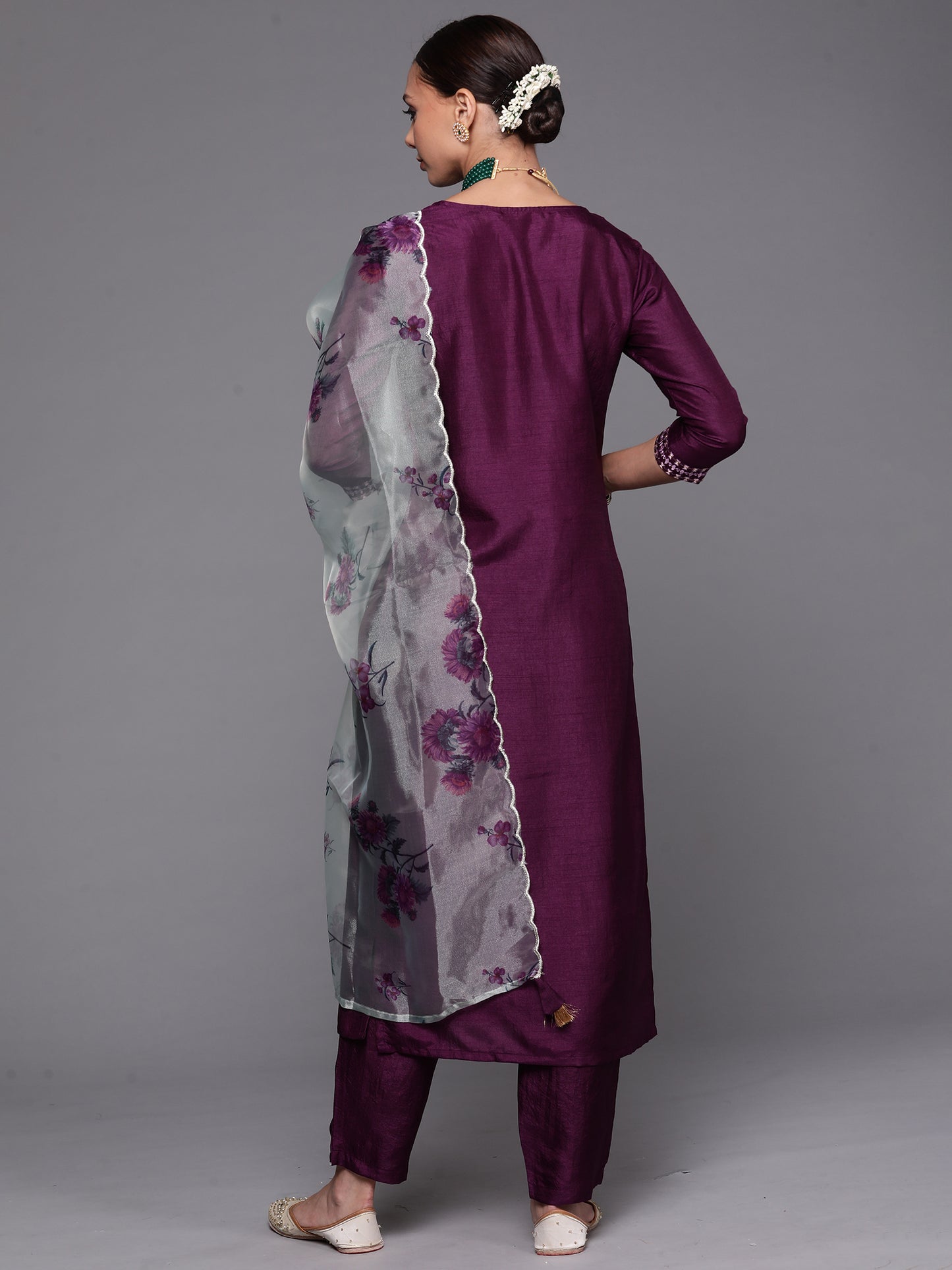 IE Purple Solid Straight Kurta Trouser With Dupatta Set