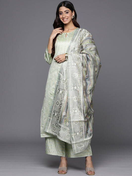 IE Women Striped Sequinned Liva Kurta with Palazzos & With Dupatta