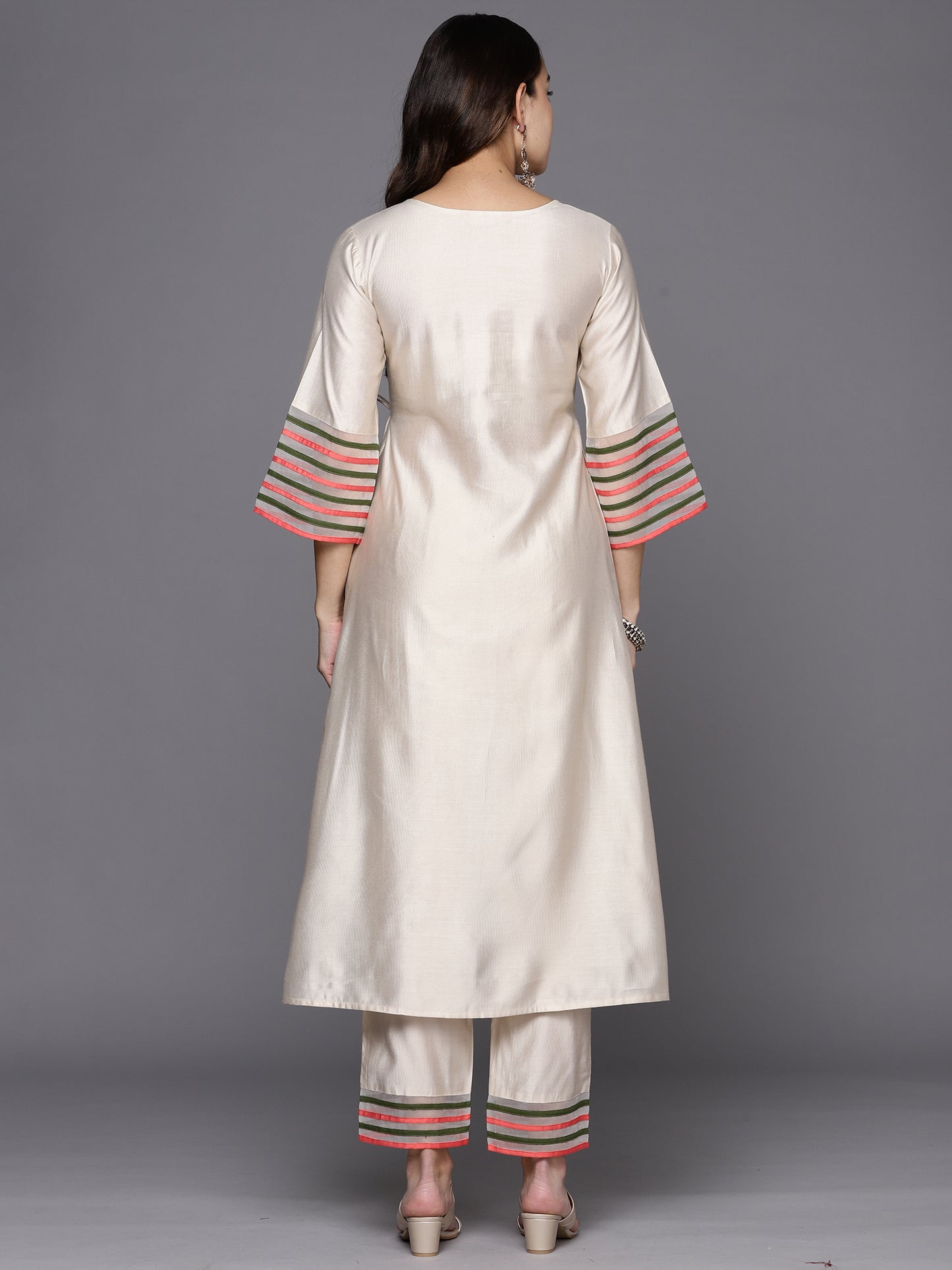 IE White Embroidered A-Line Kurta Trousers Set