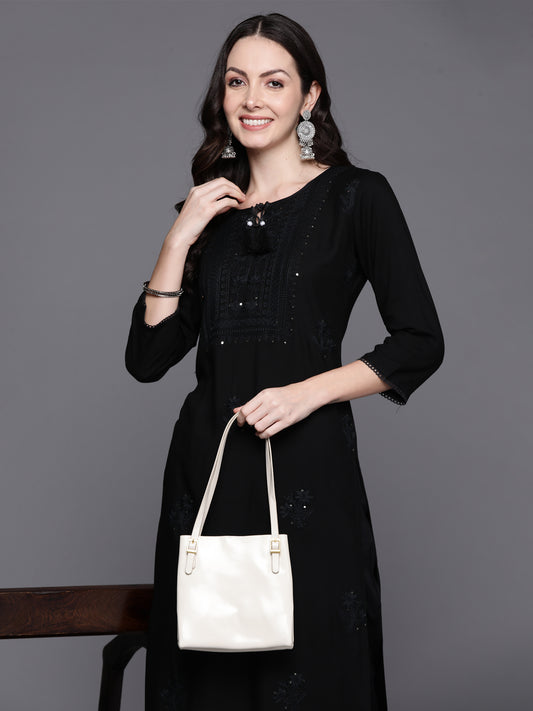 IE Black Embroidered Straight Kurtas