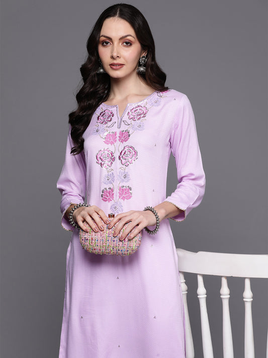 IE Lavender Embroidered Straight Kurtas